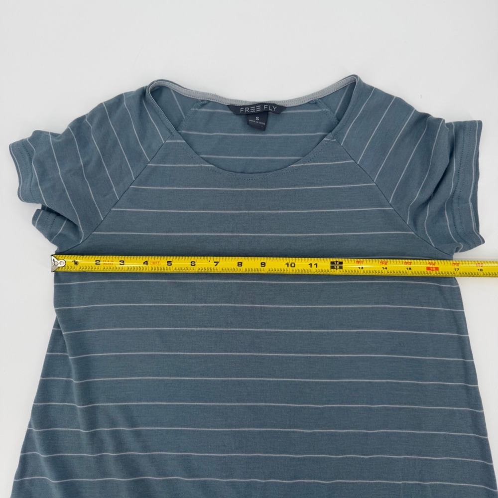 Free Fly Bamboo Striped T-Shirt Dress Blue Gray Raglan Short Sleeve FF-072018 S - Picture 2 of 9